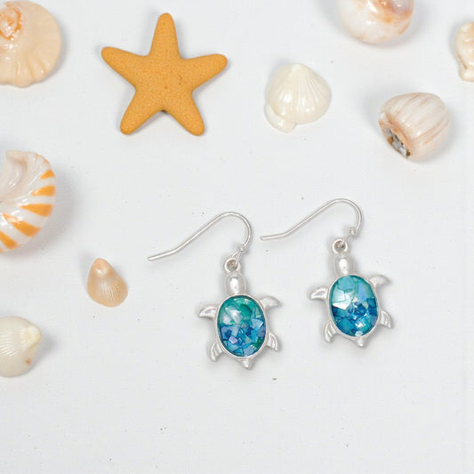 Turtles With Blue Shell Inlay - Earrings - Mellow Monkey