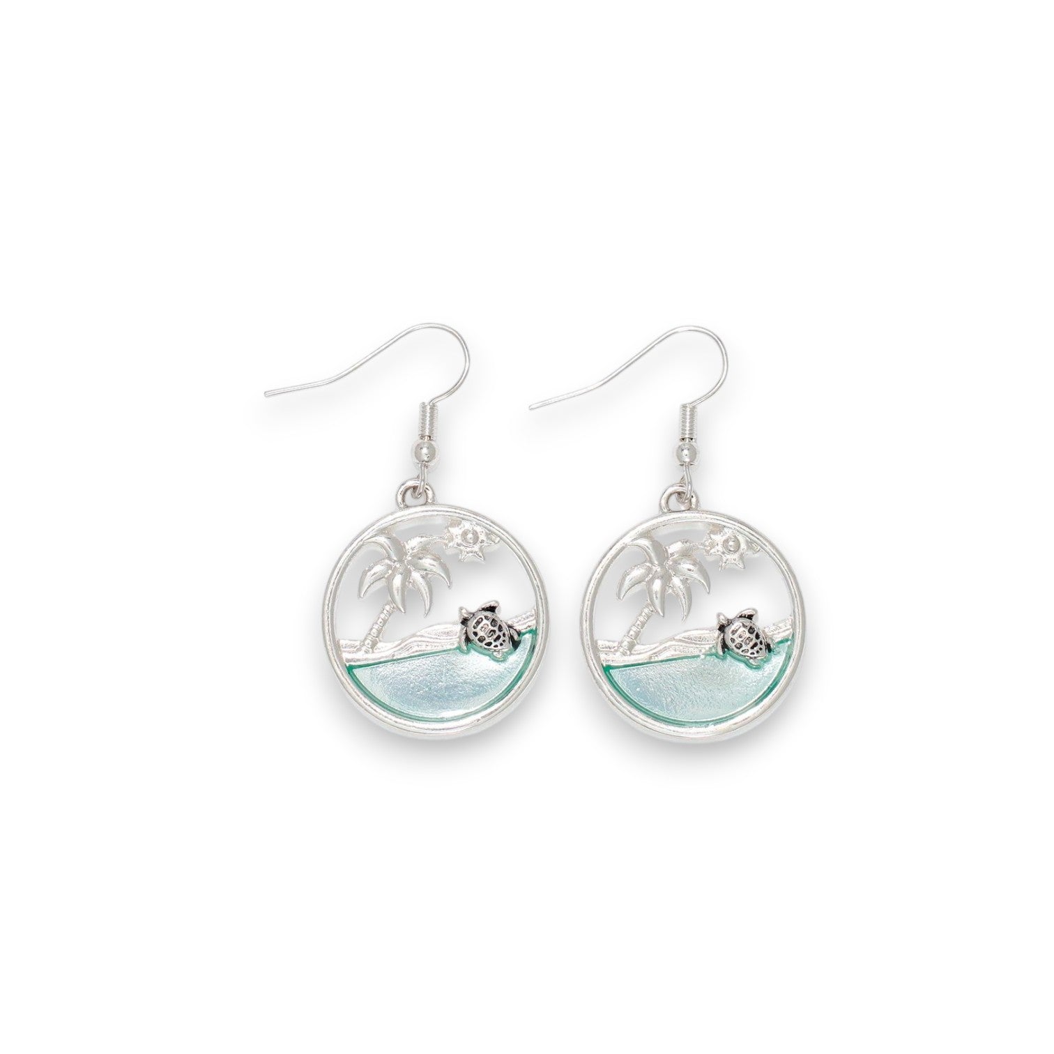 Serene Silver Turtle And Palm Scenes - Earrings - Mellow Monkey