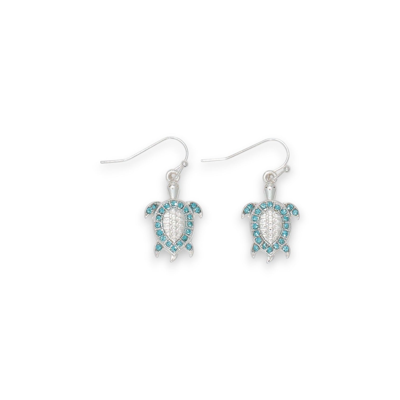 Silver Turtles With Aqua Crystals - Earrings - Mellow Monkey