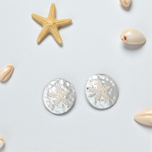 Hammered Silver Sand Dollars With Pearls - Earrings - Mellow Monkey