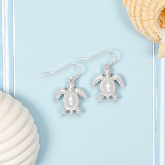 Stylish Silver Turtles With Pearls - Earrings - Mellow Monkey