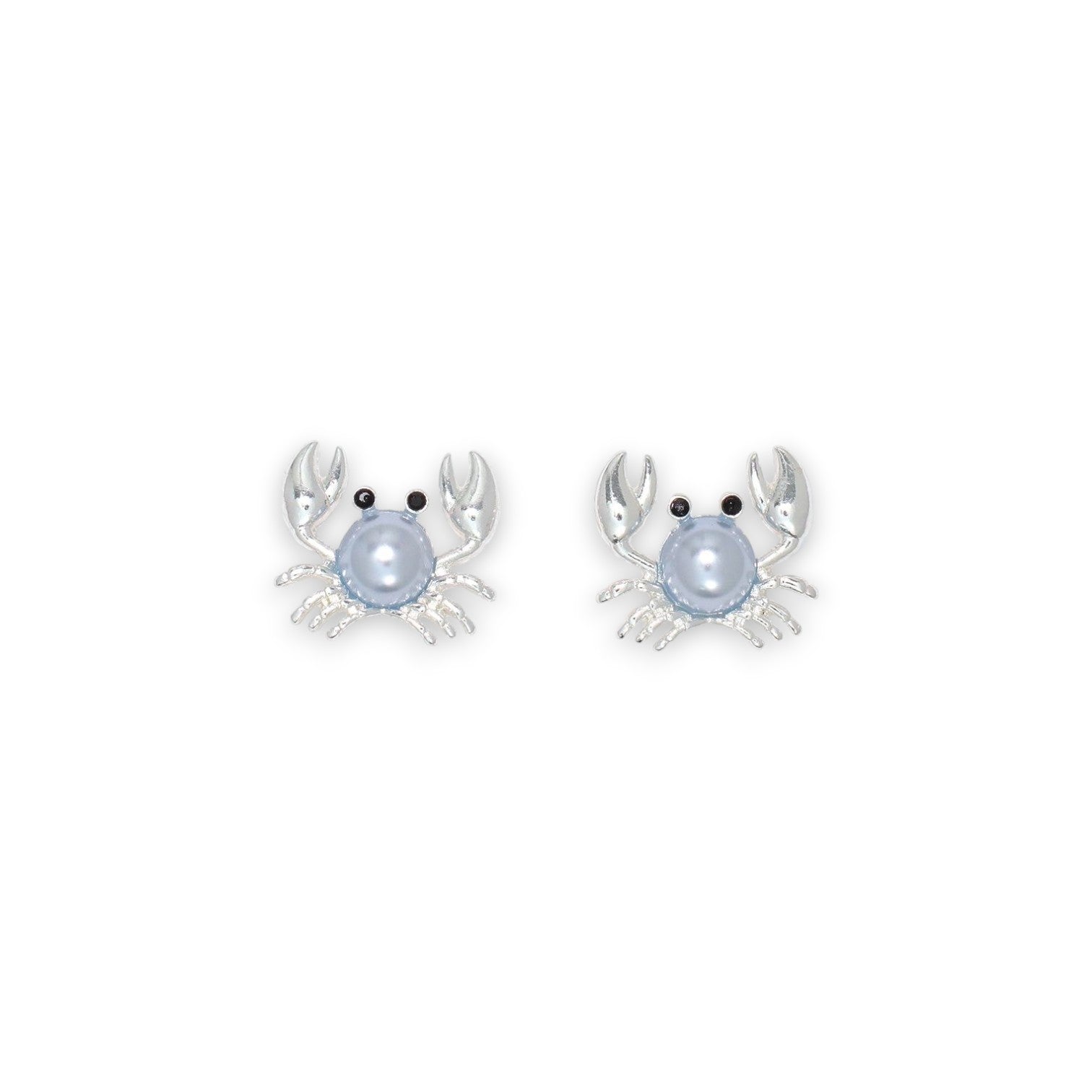 Silver Crabs With Soft Blue Pearl And Crystal Eyes - Earrings - Mellow Monkey