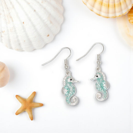 Silver Sea Horses In Mint - Earrings - Mellow Monkey
