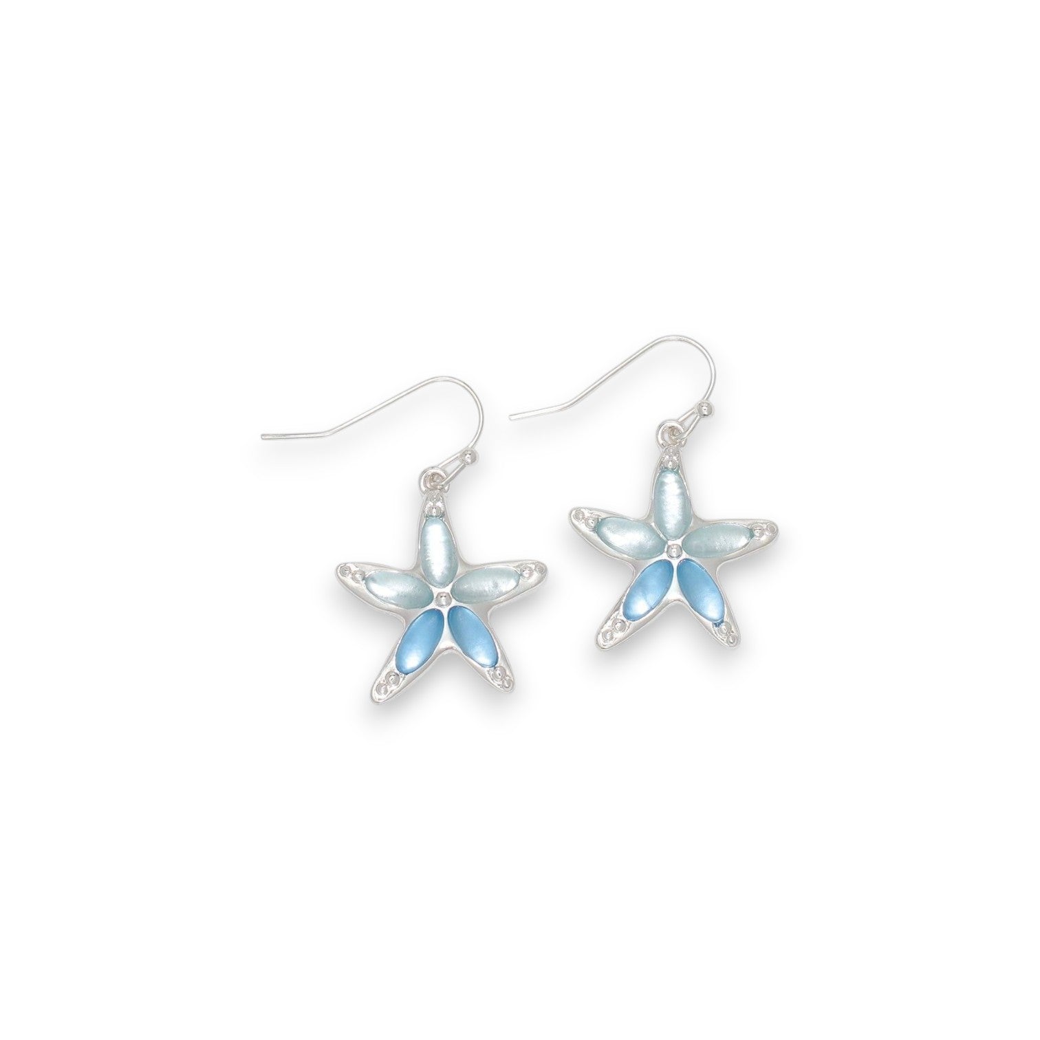 Silver Starfish With Soft Blue Inlay - Earrings - Mellow Monkey