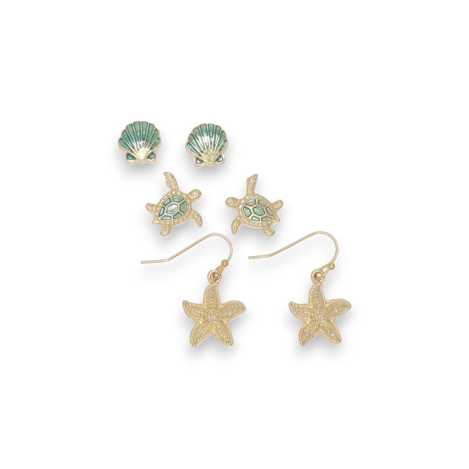 Green With Gold Starfish Drop - Earrings - Mellow Monkey