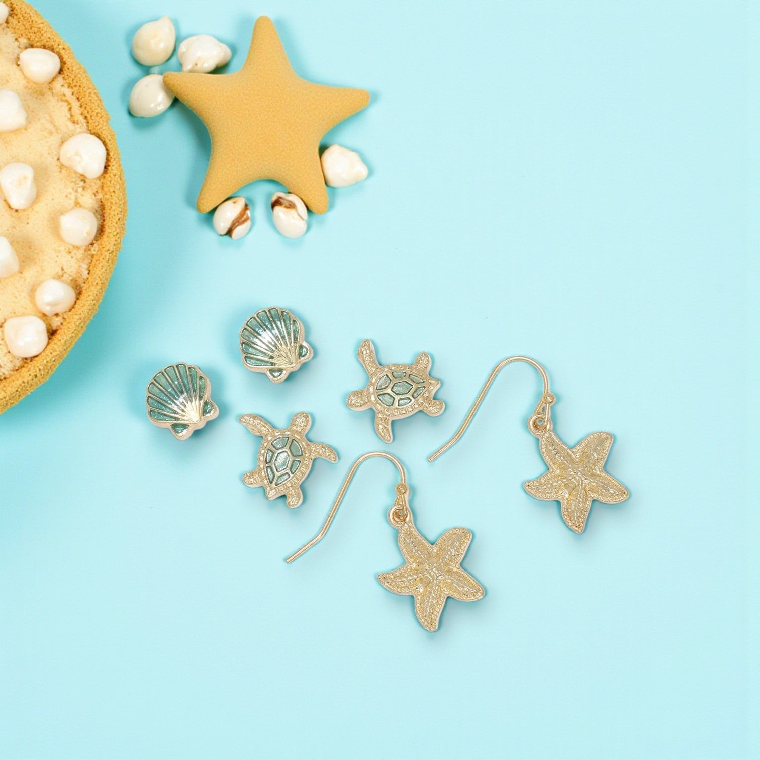 Green With Gold Starfish Drop - Earrings - Mellow Monkey