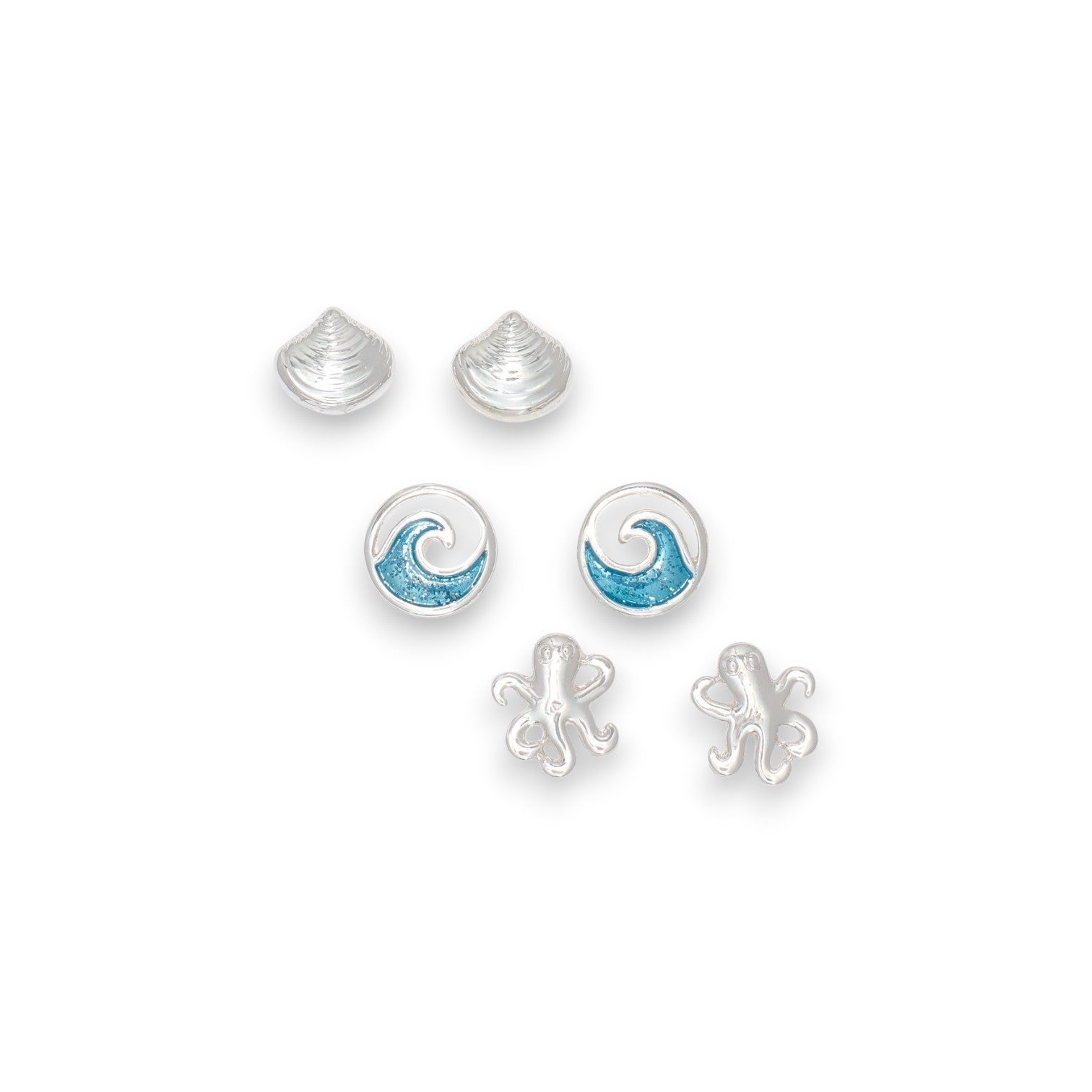 Polished Shell Octopus And Blue Wave - Earrings - Mellow Monkey