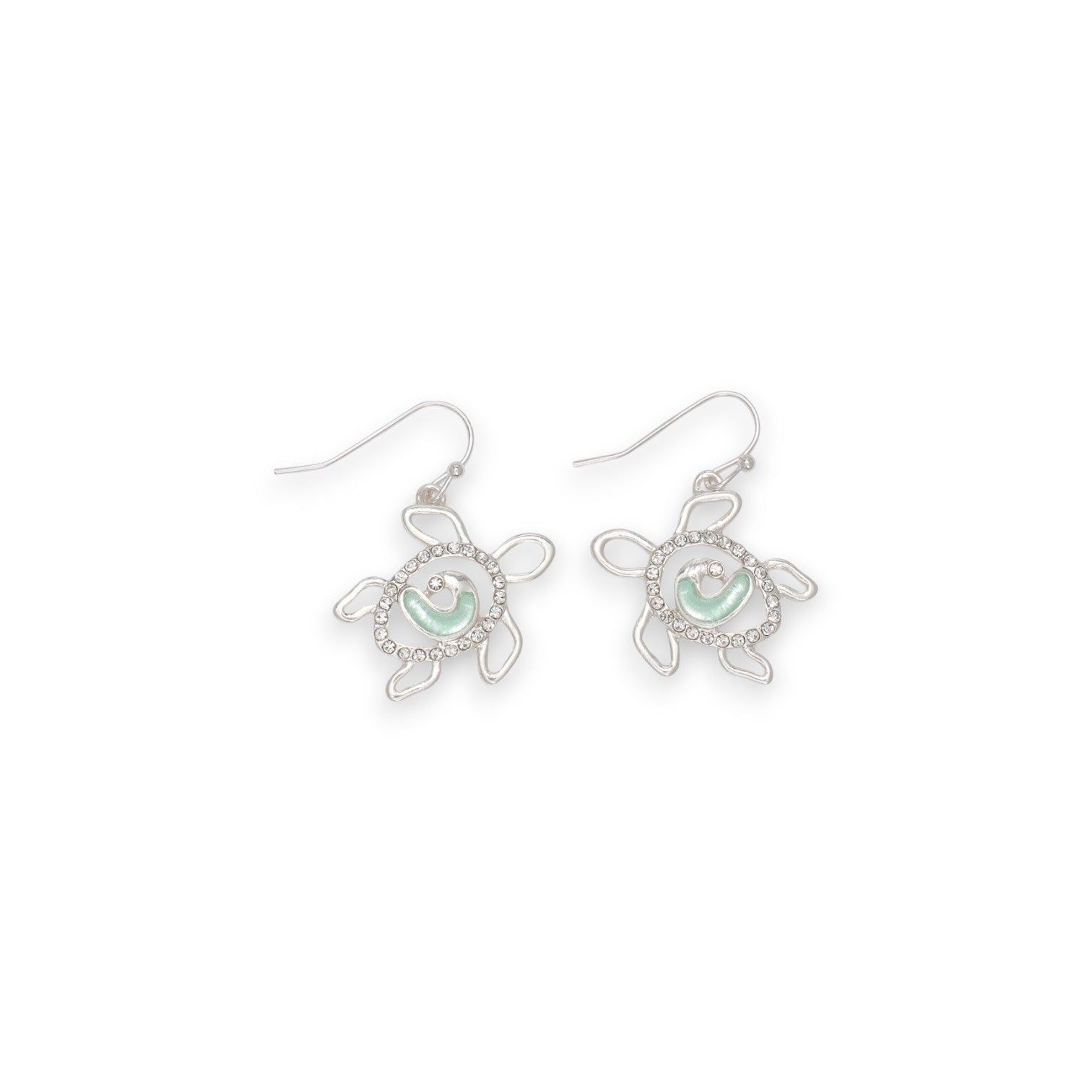 Turtles With Mint Swirl And Crystals - Earrings - Mellow Monkey