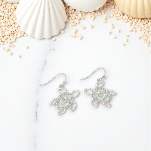 Turtles With Mint Swirl And Crystals - Earrings - Mellow Monkey