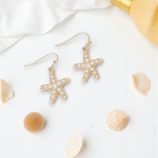 Gold Starfish With Pearls - Earrings - Mellow Monkey