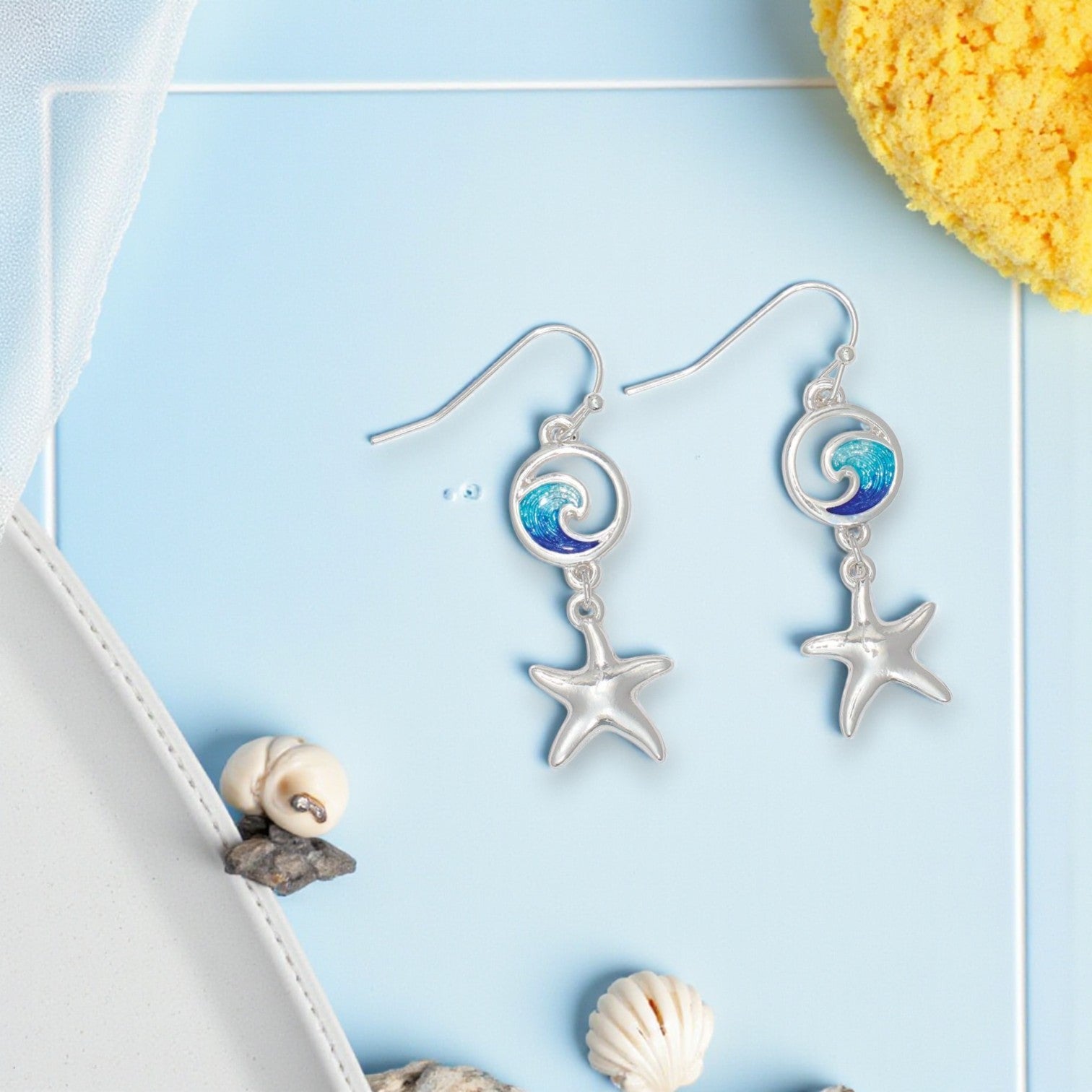 Shimmering Wave And Starfish - Earrings - Mellow Monkey
