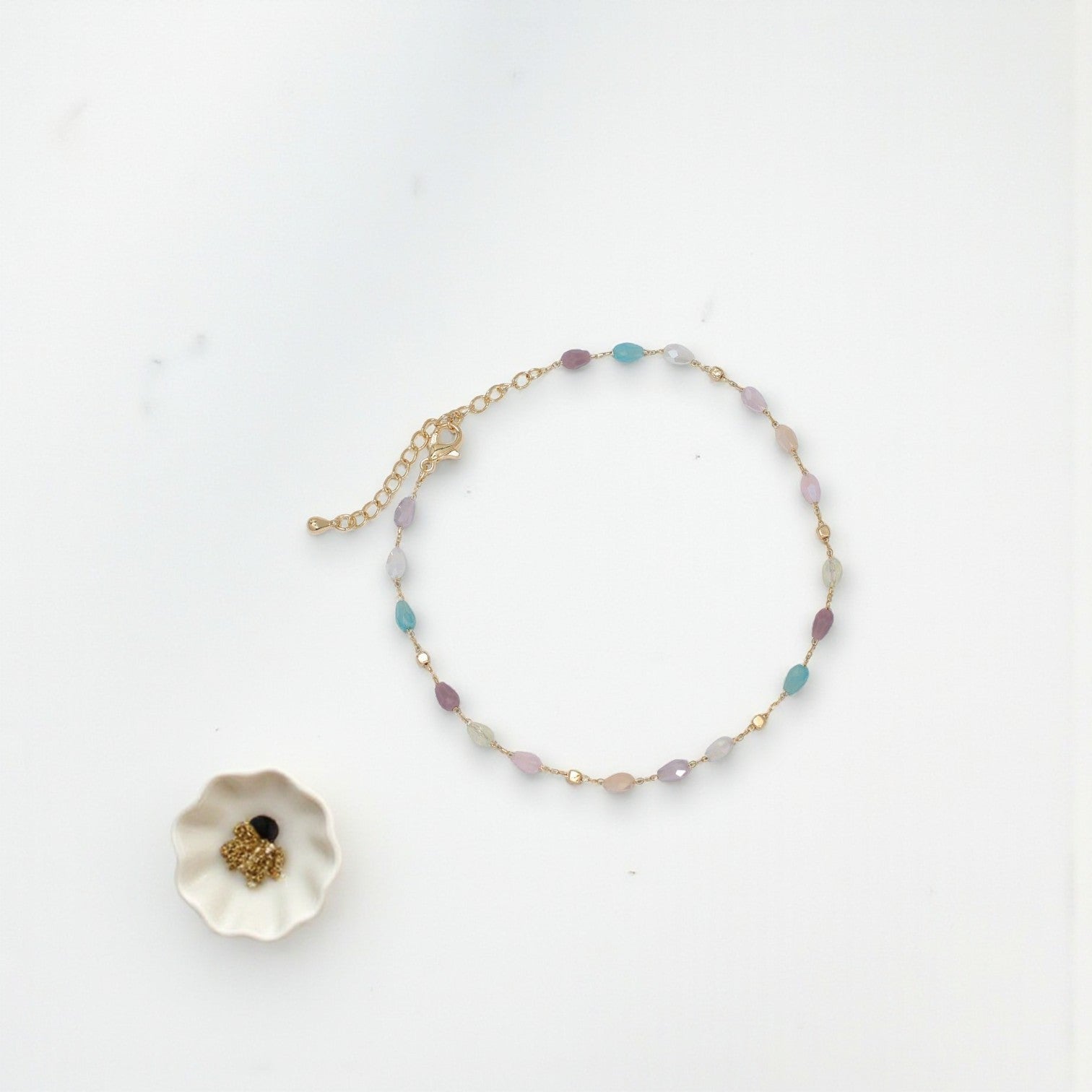 Faceted Multi-Colored Beads With Gold - Anklet - Mellow Monkey