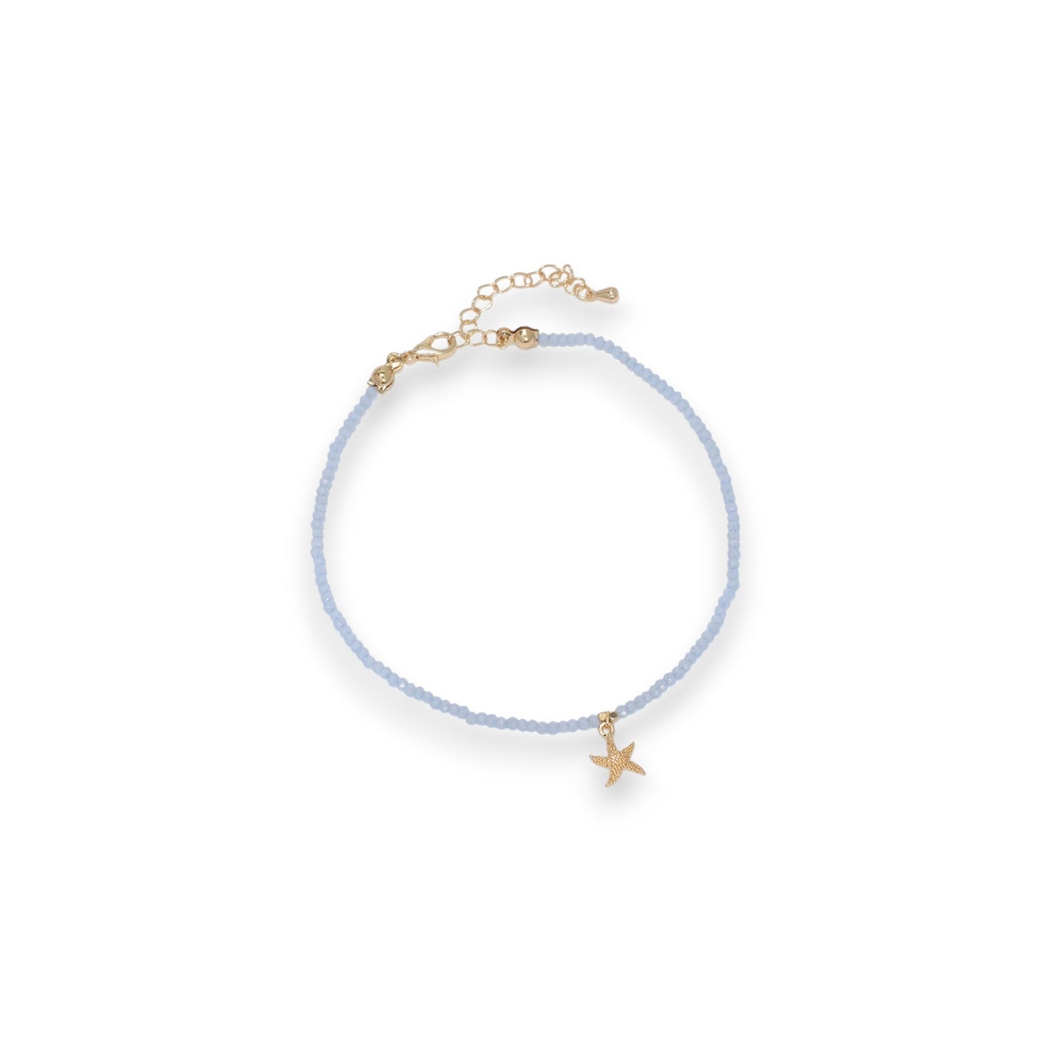 Soft Blue Beads With Gold Starfish - Anklet - Mellow Monkey