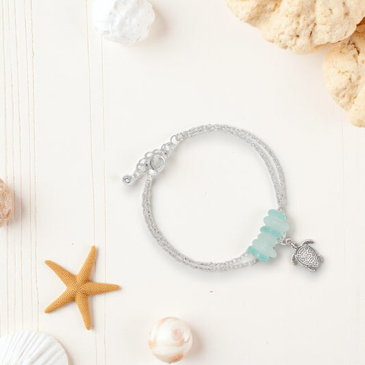 Silver Turtle With Sea Glass - Anklet - Mellow Monkey