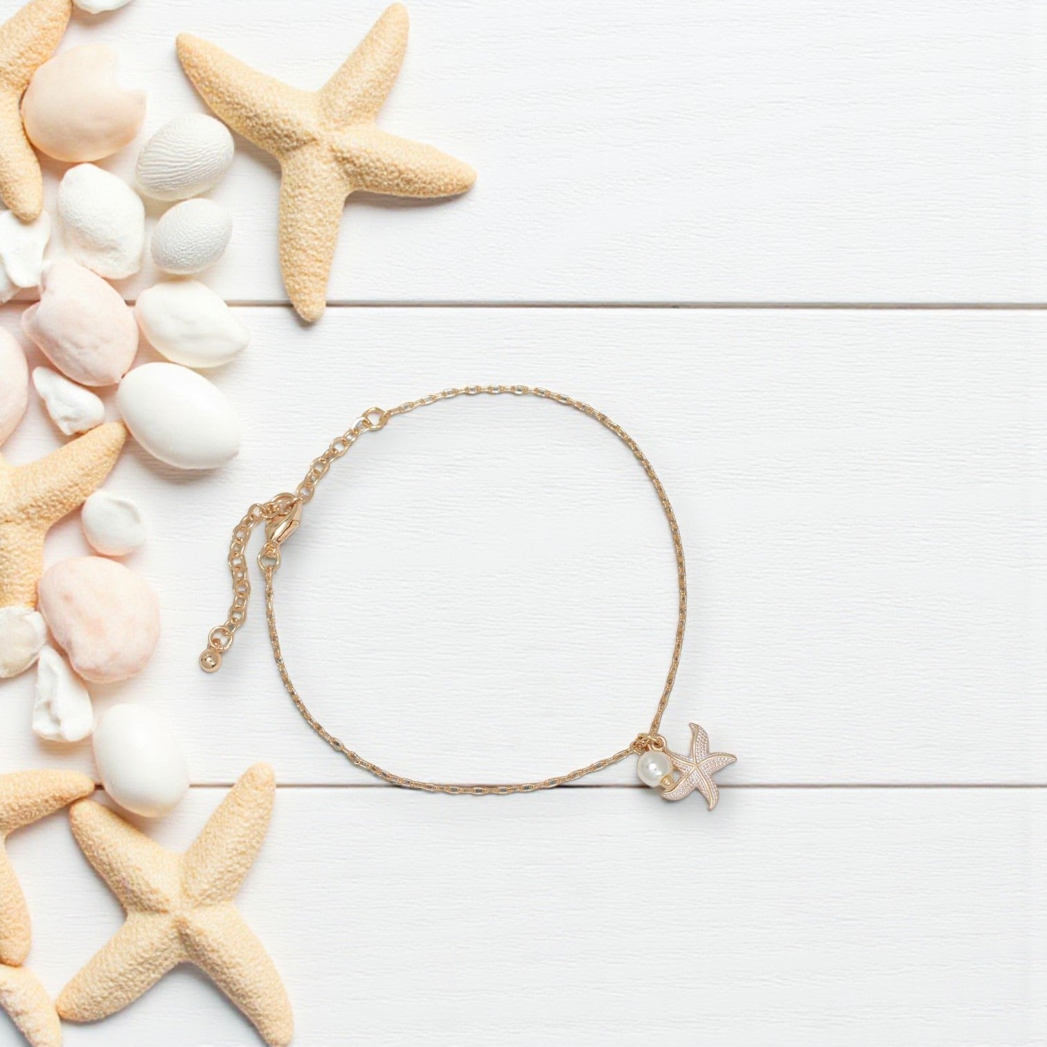 Gold Starfish With Pearl - Anklet - Mellow Monkey