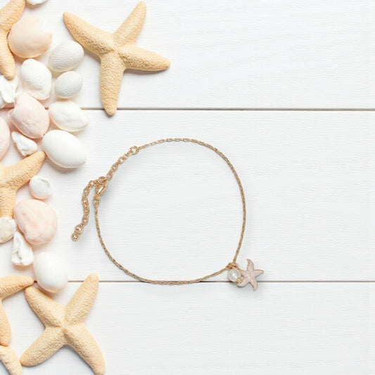 Gold Starfish With Pearl - Anklet - Mellow Monkey