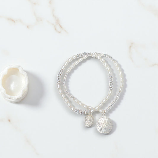 Silver Sand Dollar With Pearl - Bracelet - Mellow Monkey