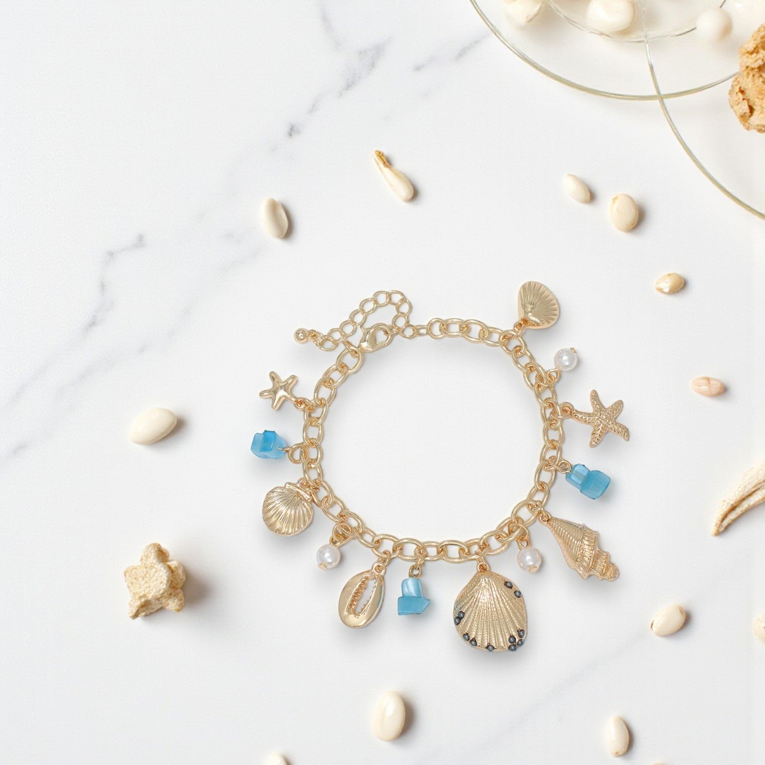 Gold Sealife Charms With Pearls And Sea Glass - Bracelet - Mellow Monkey