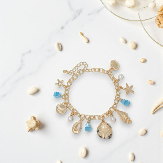 Gold Sealife Charms With Pearls And Sea Glass - Bracelet - Mellow Monkey