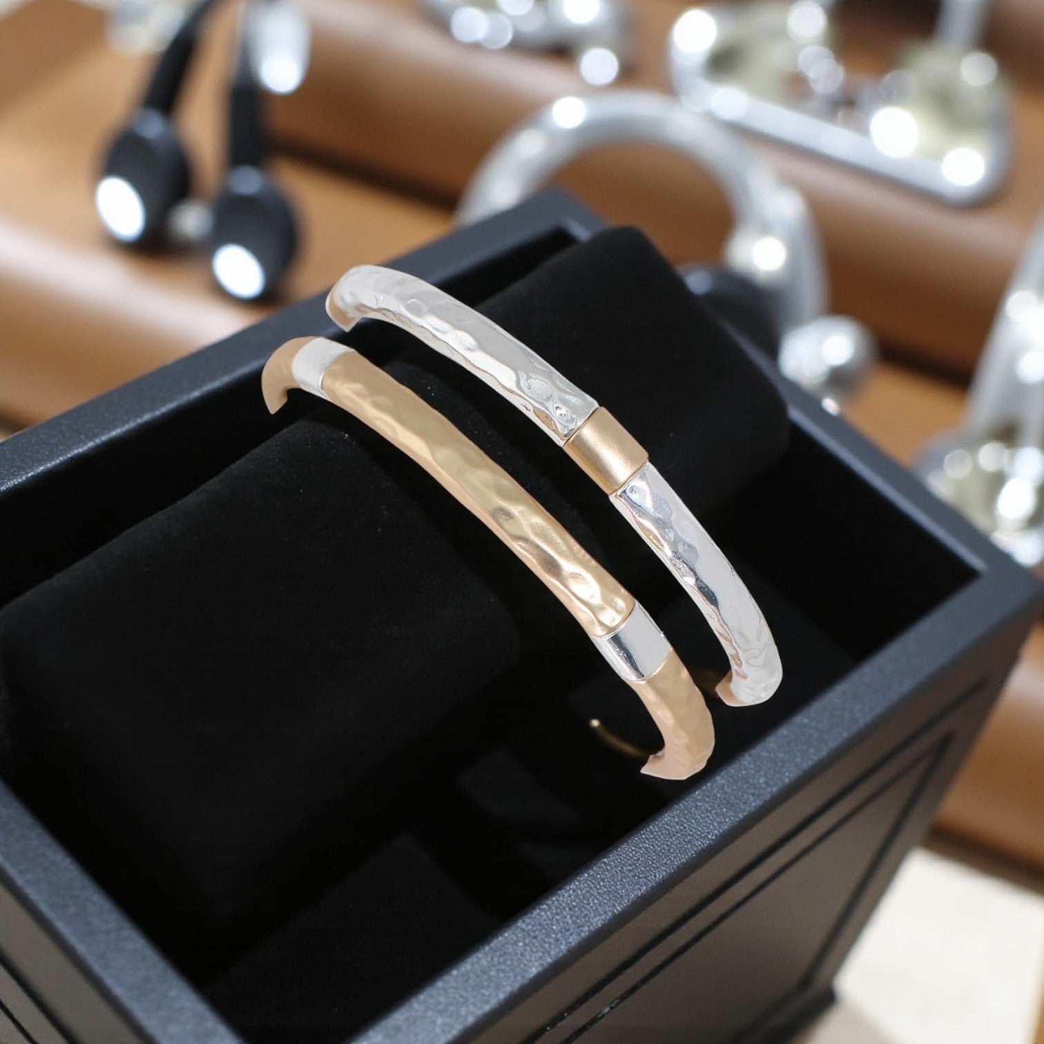 Assorted Two Hammered Silver And Gold - Bracelet - Mellow Monkey