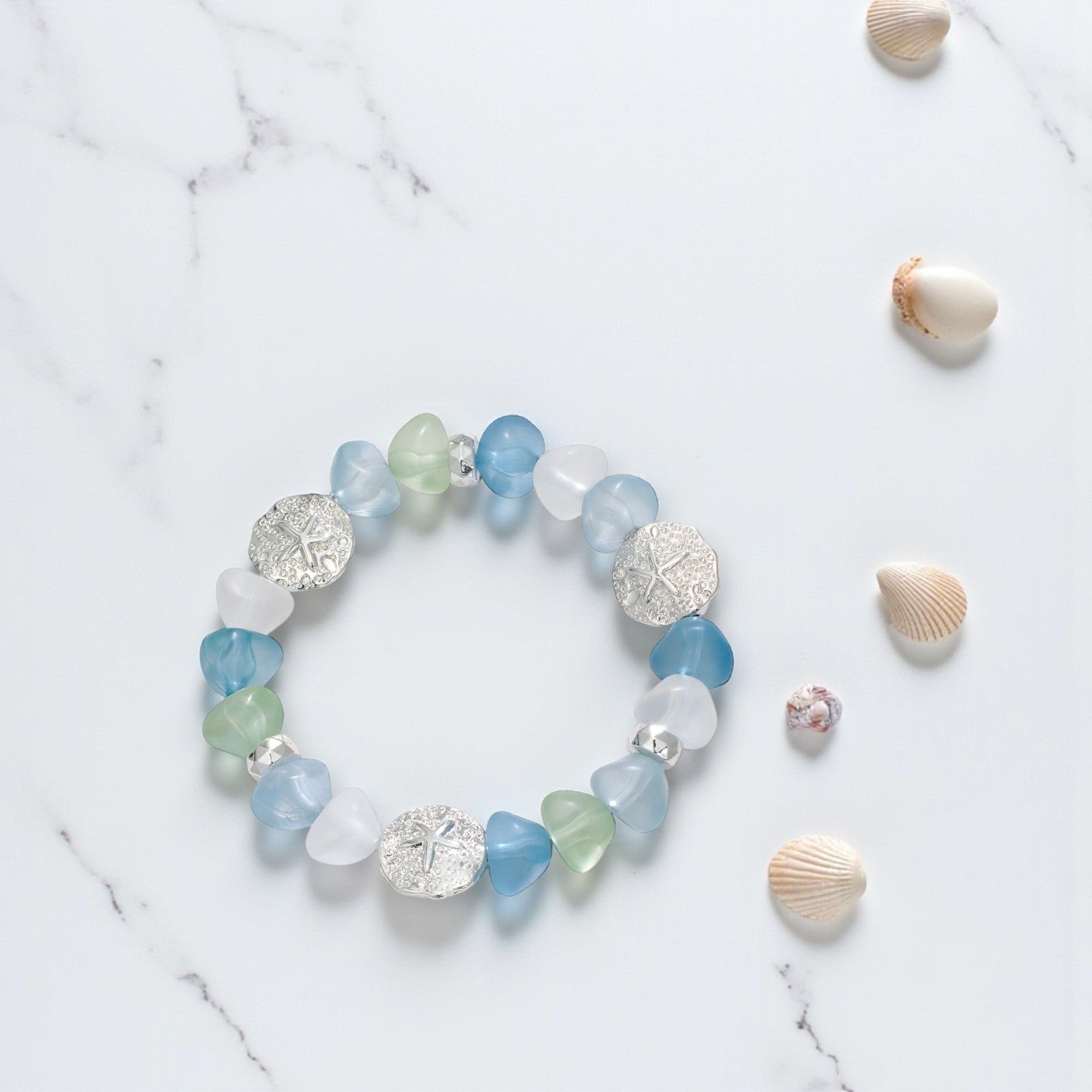 Sea Glass With Sand Dollars - Bracelet - Mellow Monkey