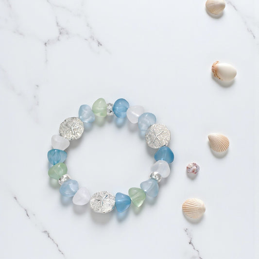 Sea Glass With Sand Dollars - Bracelet - Mellow Monkey