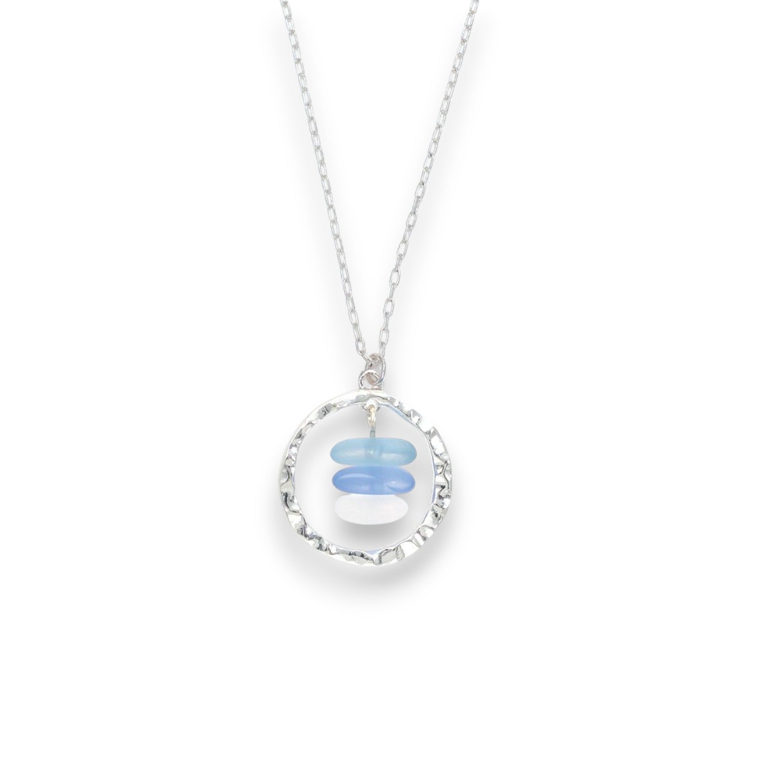 Hammered Silver With Serene Sea Glass - Necklace - Mellow Monkey