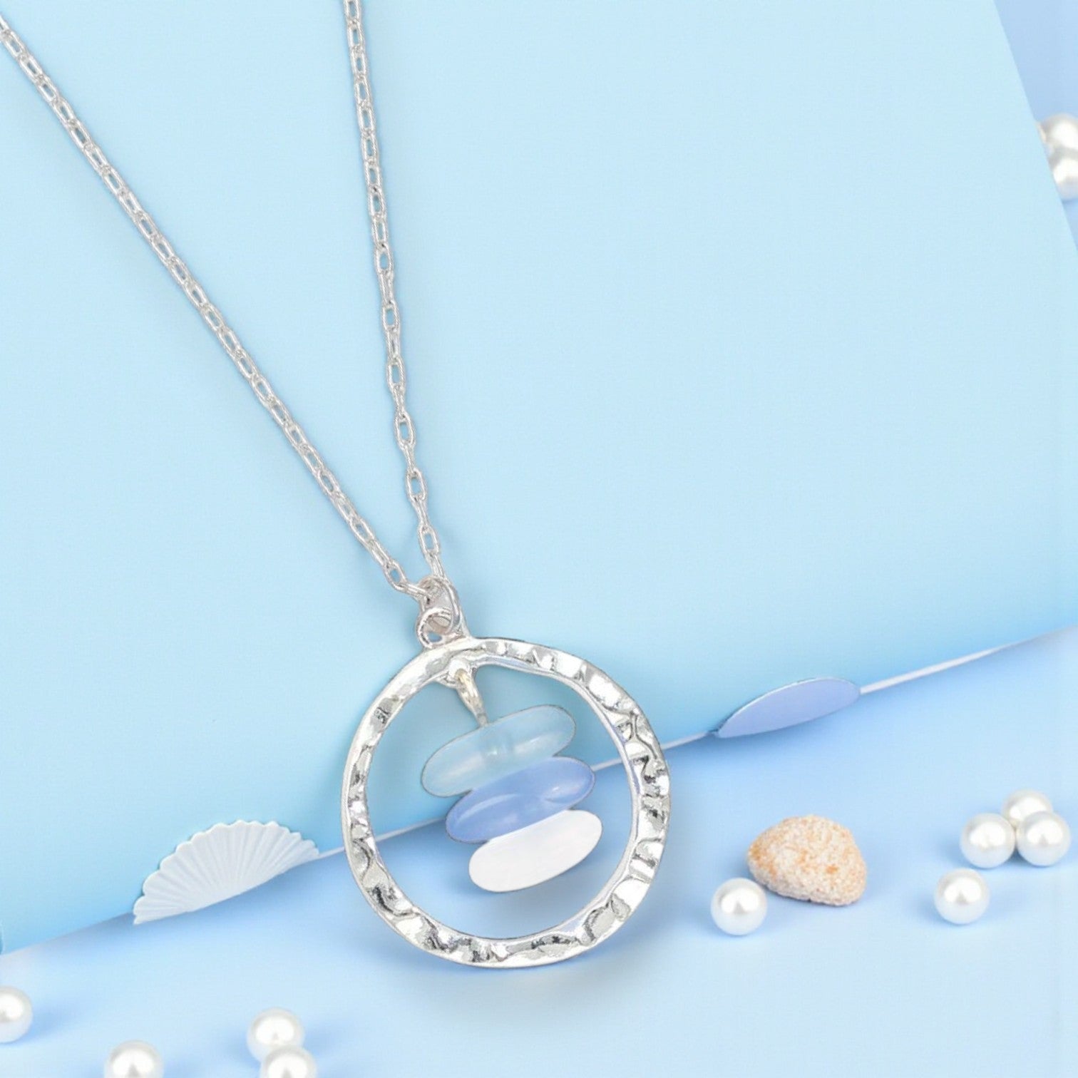 Hammered Silver With Serene Sea Glass - Necklace - Mellow Monkey