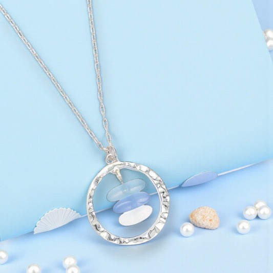 Hammered Silver With Serene Sea Glass - Necklace - Mellow Monkey