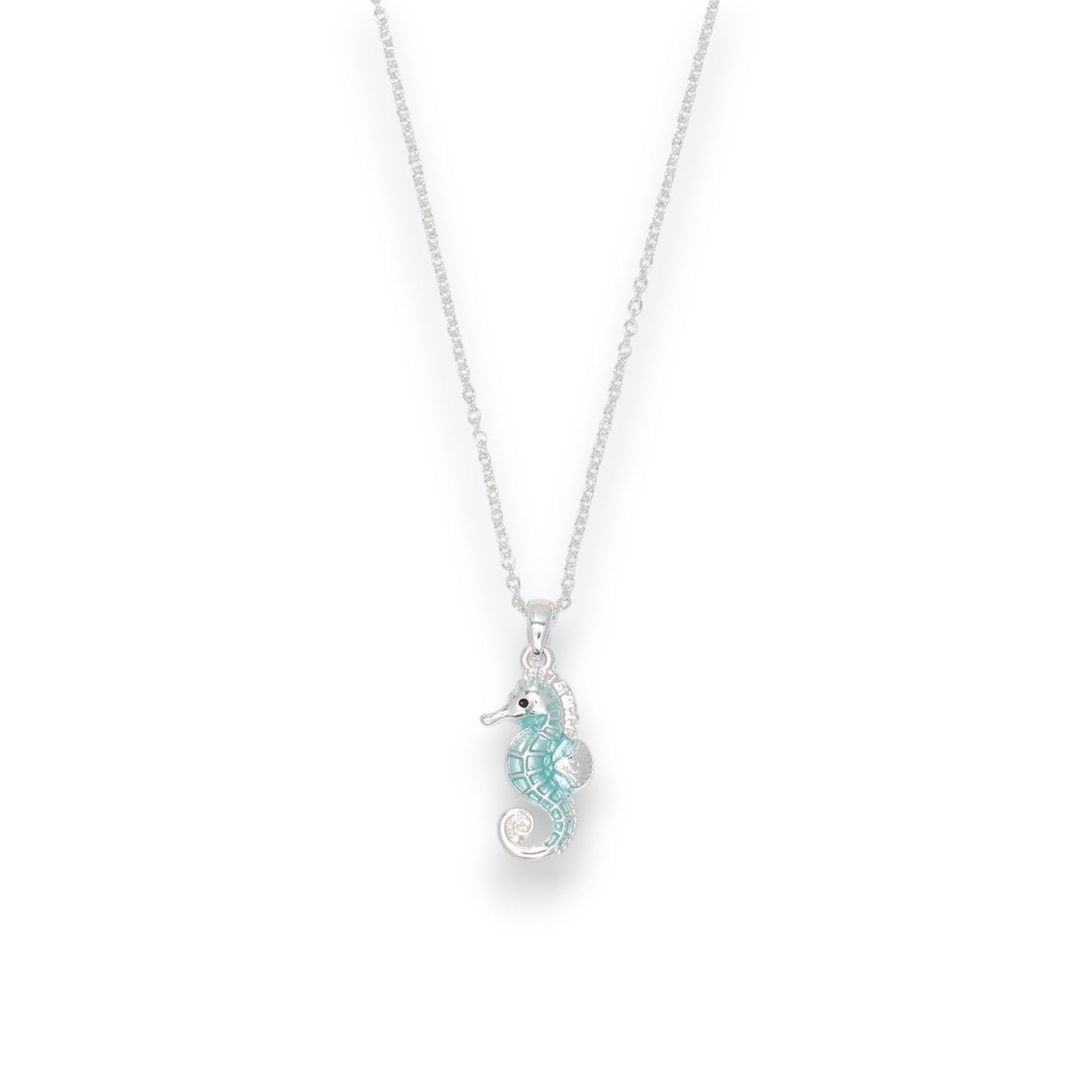 Silver Sea Horse In Clear Aqua - Necklace - Mellow Monkey