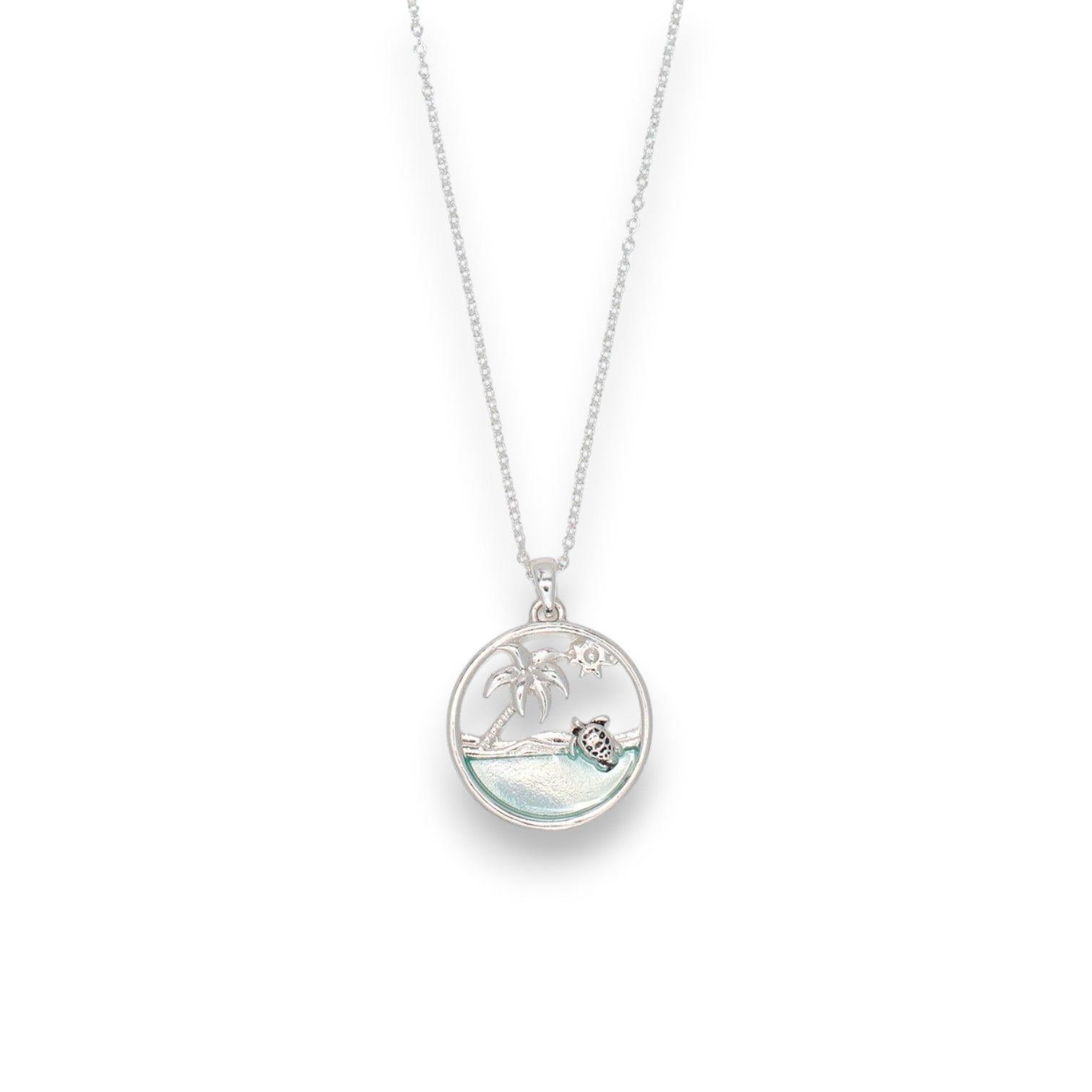 Swimming Turtle In A Palm Beach Scene - Necklace - Mellow Monkey