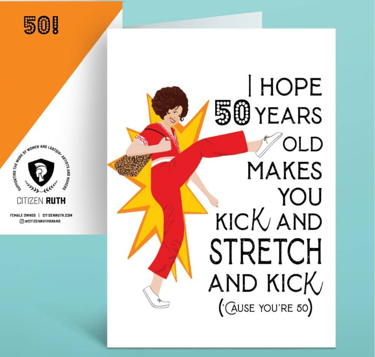 I Hope 50 Years Old Makes You Kick Stretch And Kick - Birthday Greeting Card - Mellow Monkey