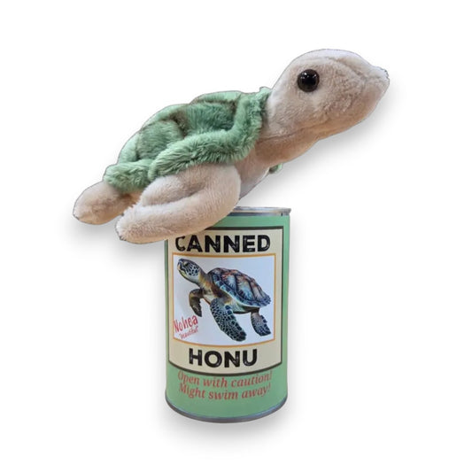 Hawaiian Canned Honu - Stuffed Sea Turtle Plush With Jokes And Pop Top Lid - Mellow Monkey