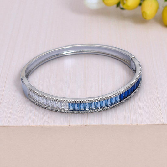 Ombre CZ Baguette Bangle Bracelet in Silver - Clear and Blue - Mellow Monkey