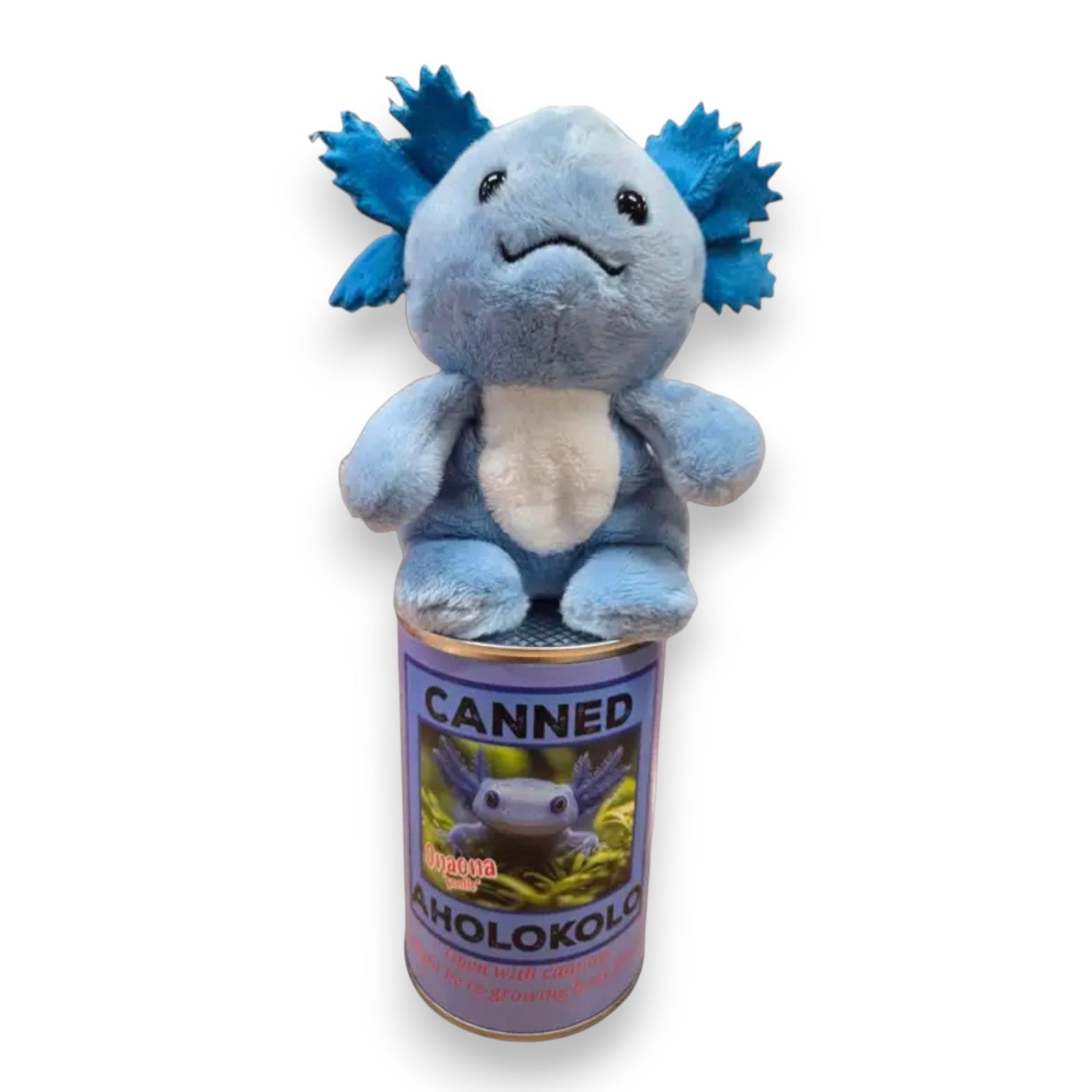 Hawaiian Canned Aholokolo- Blue Axolotl Plush With Jokes And Pop Top Lid - Mellow Monkey