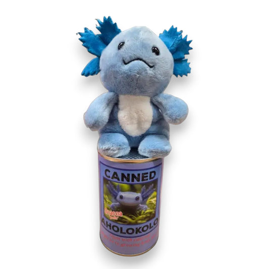 Hawaiian Canned Aholokolo- Blue Axolotl Plush With Jokes And Pop Top Lid - Mellow Monkey