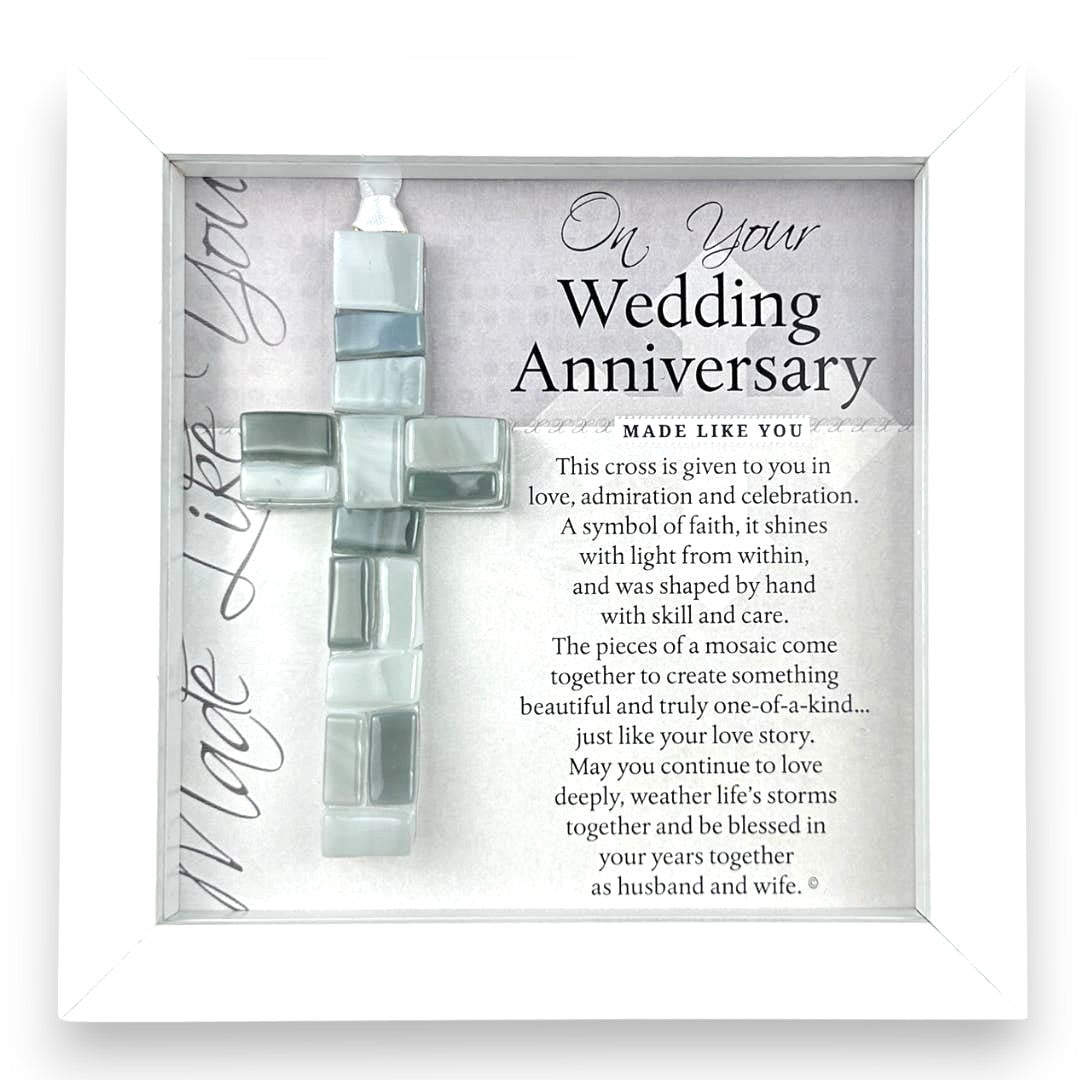 Handmade Framed Glass Mosaic Wedding Anniversary Cross - Mellow Monkey