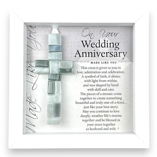 Handmade Framed Glass Mosaic Wedding Anniversary Cross - Mellow Monkey