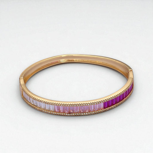 Ombre CZ Baguette Bangle Bracelet in Gold / Silver: Gold Pink - Mellow Monkey