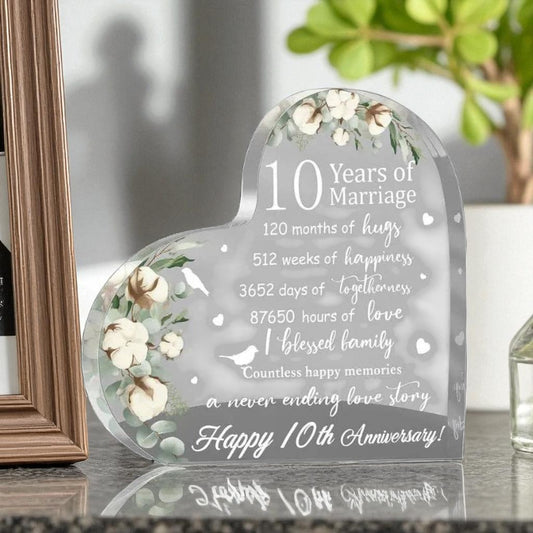 10th Anniversary Gift – Crystal Heart Keepsake - 3.75-in - Mellow Monkey
