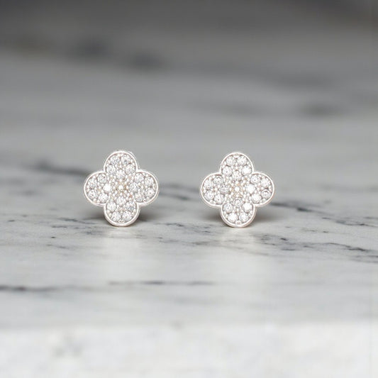 Sparkly Silver Clovers With CZ Inlay - Earrings - Mellow Monkey