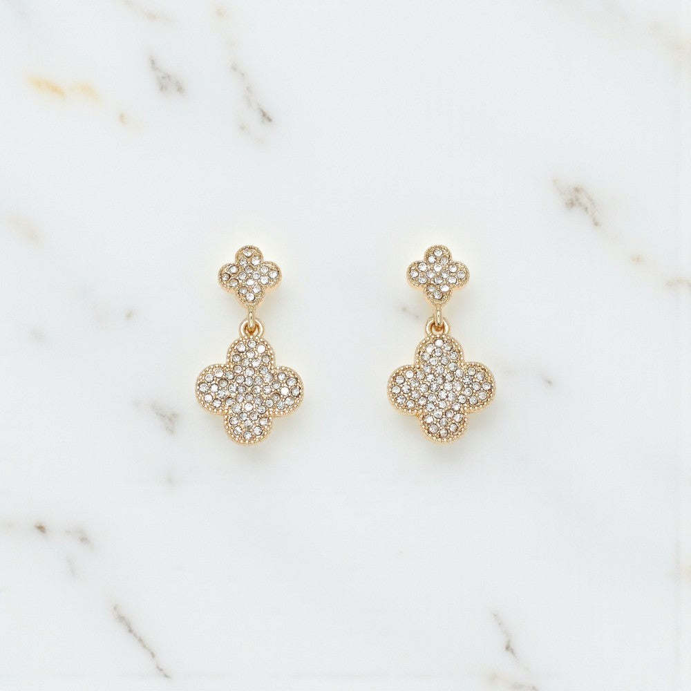 Gold Clover With Crystals - Earrings - Mellow Monkey