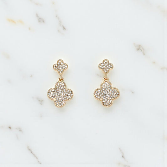 Gold Clover With Crystals - Earrings - Mellow Monkey