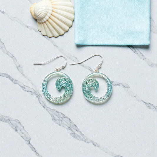 Aqua Metallic Open Waves - Earrings - Mellow Monkey