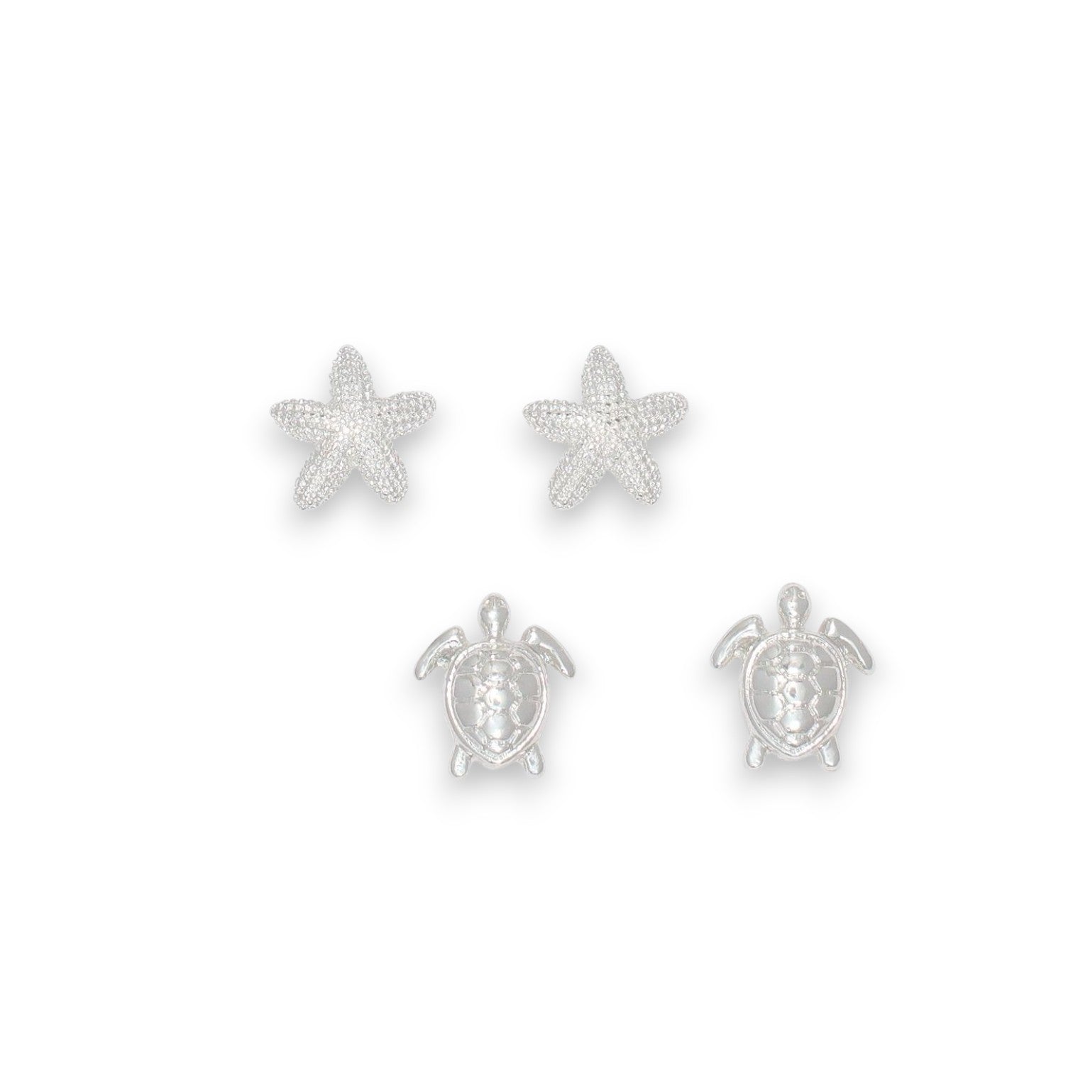 Mini Silver Starfish And Turtles- Earrings - Mellow Monkey