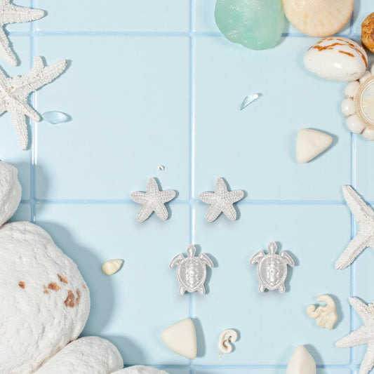 Mini Silver Starfish And Turtles- Earrings - Mellow Monkey