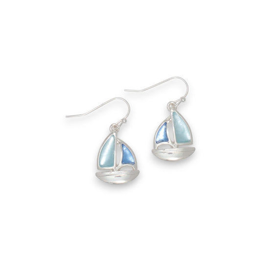 Elegant Sail Boat With Shimmery Blues - Earrings - Mellow Monkey