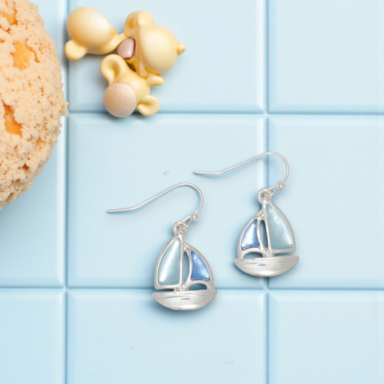 Elegant Sail Boat With Shimmery Blues - Earrings - Mellow Monkey