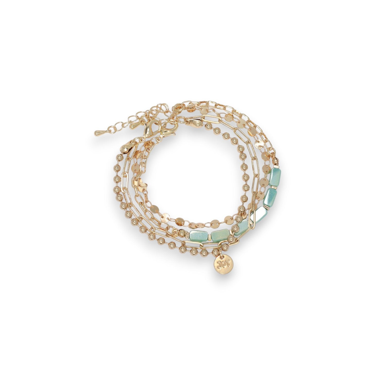 Gold Chains With Aqua Beads - Bracelet - Mellow Monkey