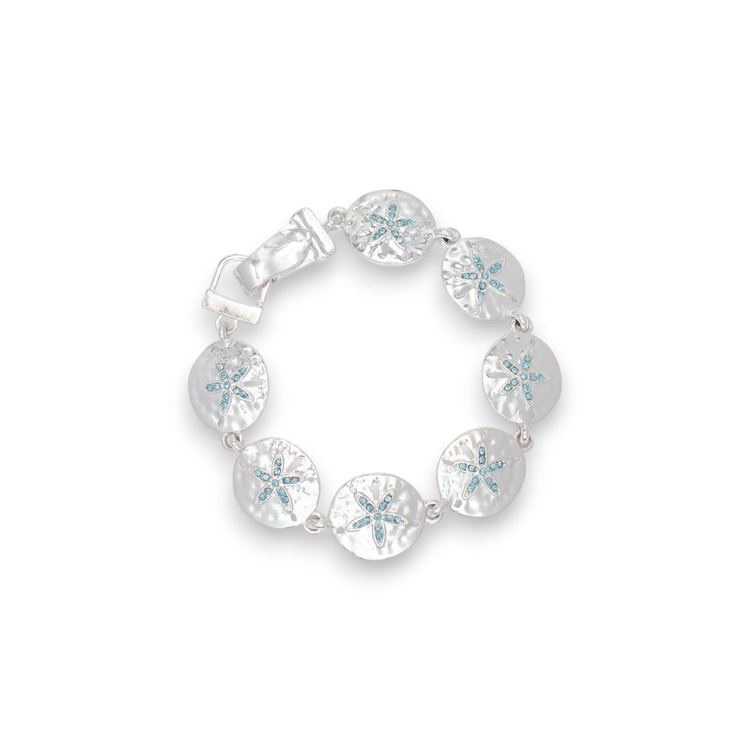 Silver Sand Dollar And Aqua Crystals - Bracelet - Mellow Monkey